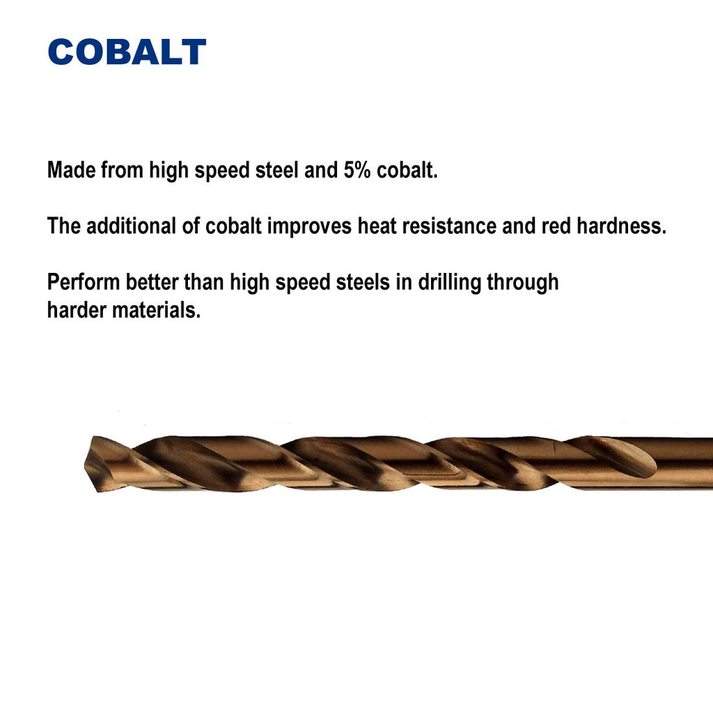 13/64-Inch Cobalt Steel M35 Jobber Length Twist Drill Bits for Hard Metal, Stainless Steel, Pack of 12