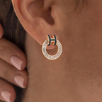 Hothink H Stud Earrings 14K Gold Plated Earrings Enamel Earrings Dainty Stud Earrings for Women Birthday Gifts for Women (Gold-Black)