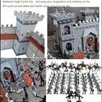 Plustopoy Medieval Castle Knight Toy Soldier Army Figurines, DIY Assembled Cavalry, Arrow Tower,8 Knights and 8 Horse, 36 Soldiers, Simulated Siege War of Attack Castle Toy for Boys