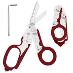 6 in 1 Multifunctional Combination Tool, Folding Retractable Emergency Shears, Outdoor Camping Tools, Seat Belt Cutter, Oxygen Cylinder Wrench, Complimentary Adjustable Wrench (red)