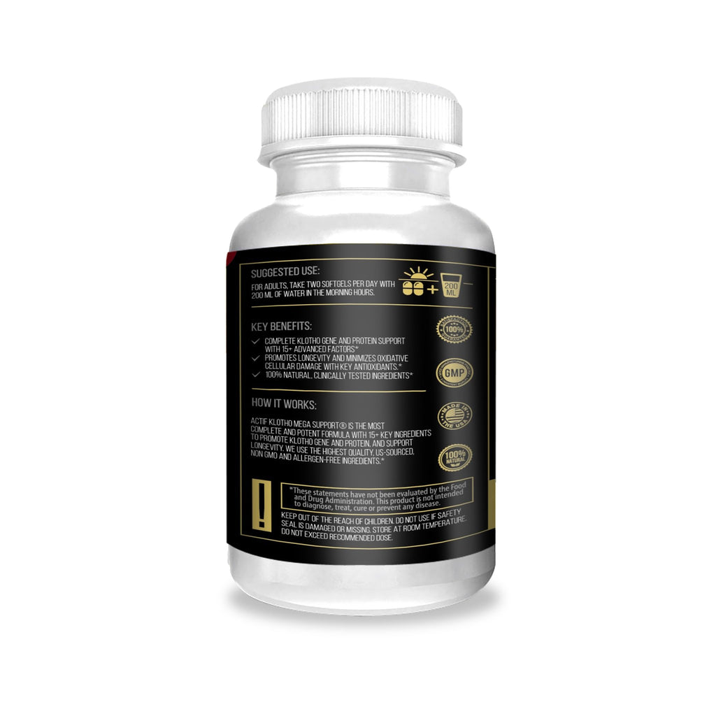 ACTIF Klotho Mega Support with 20+ Advanced Factors for Longevity Support - Non GMO, Made in USA, 90 Count