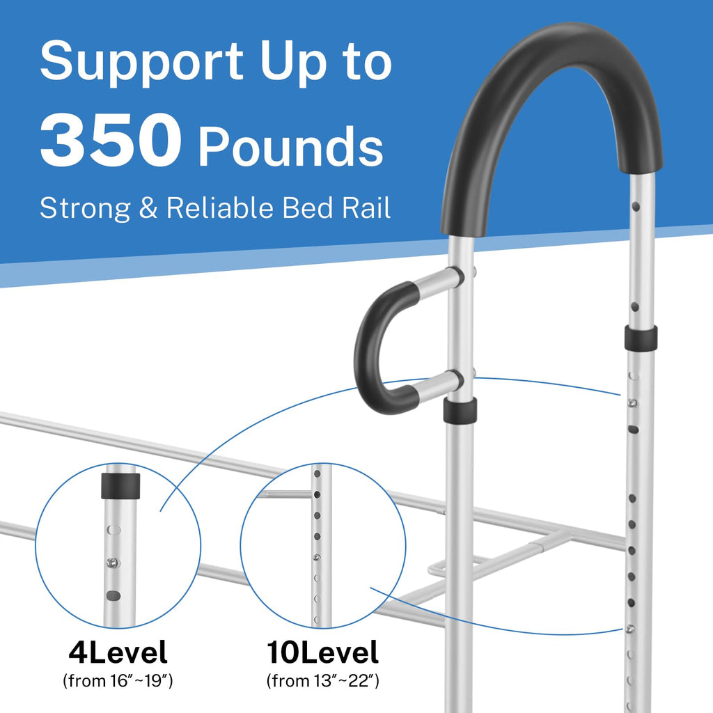 Bed Rails for Elderly Adults Safety: Side Assist Grab Bar Handrails for Seniors with Dual Handle Rails & Storage Bag - Adjustable Bed Cane Portable Bedside Railing - Fits Twin Full Queen King White