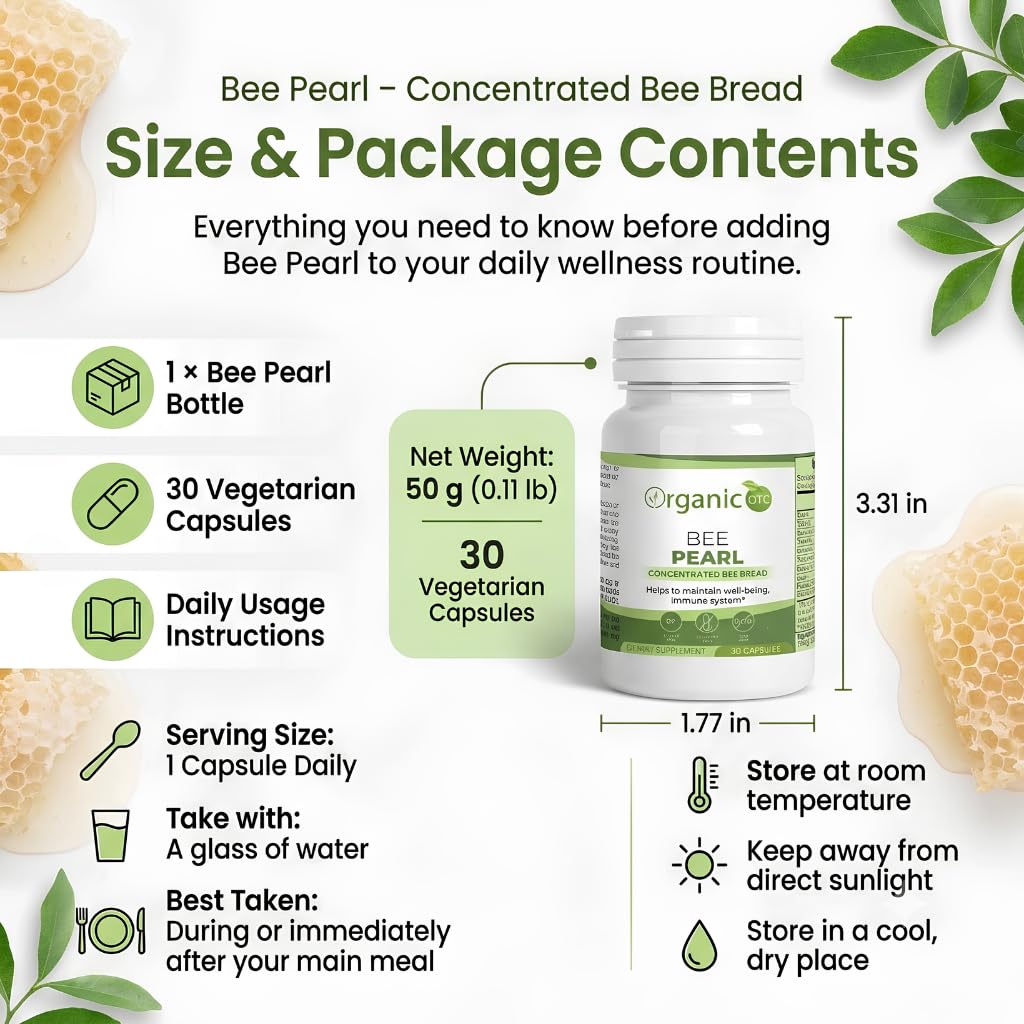 Bee Pearl Bee Bread Supplement - 700mg Freeze-Dried B.ee Bread Extract with Vitamin C, Naturally Fermented Pollen, Premium Vegetarian Capsules, Gluten Free - 30 Capsules