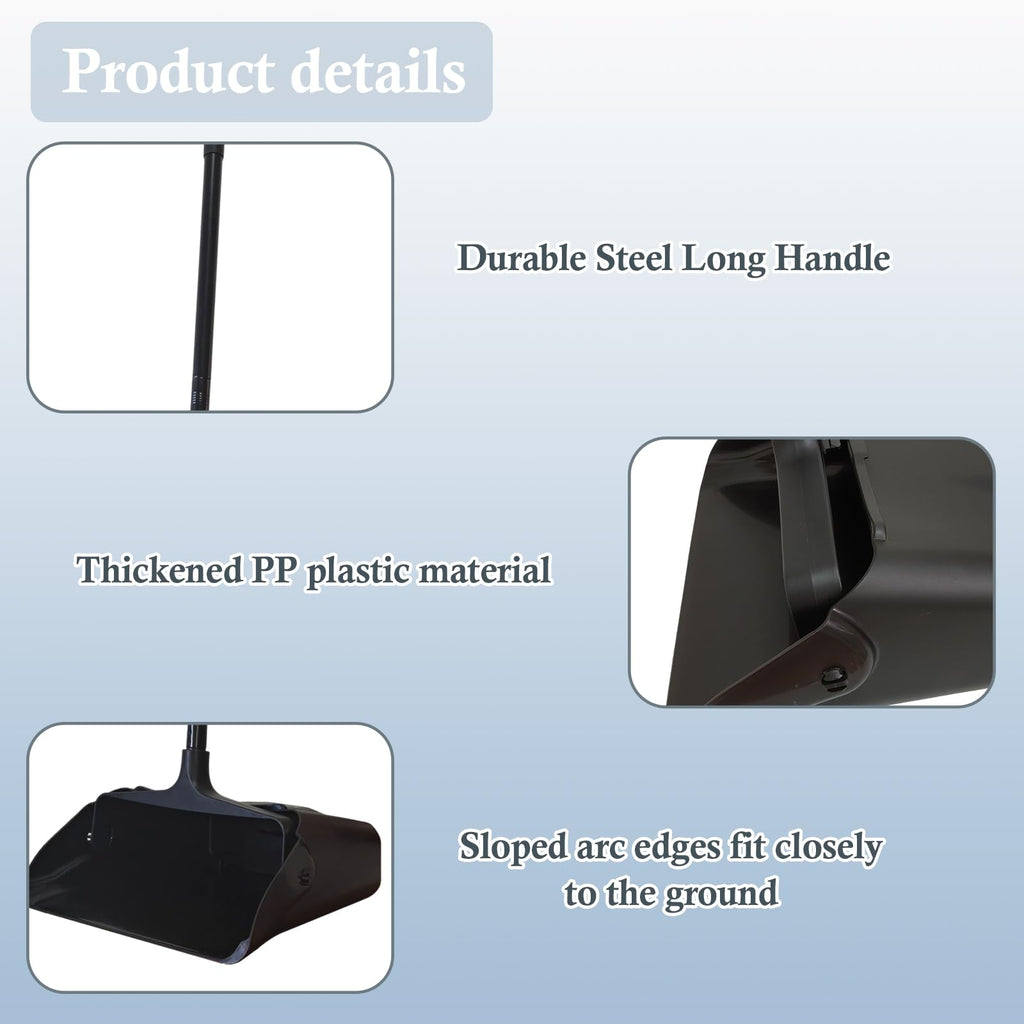 Primero Basics 3-Pack Commercial Upright Dust Pan with Long Handle and Wheels – Heavy Duty Large Dust Pans for Indoor/Outdoor Use, Janitorial or House Cleaning Tools, Black Standing Dustpan