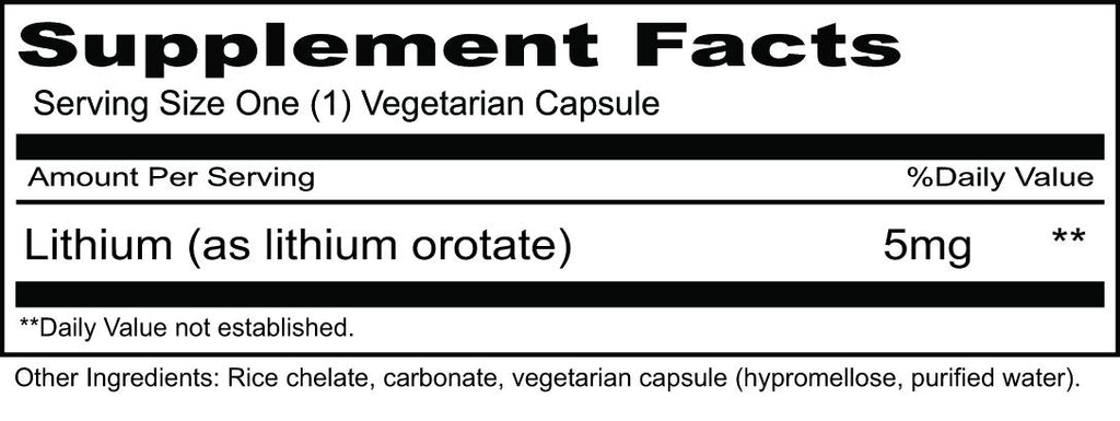 Priority One Vitamins Lithium Orotate 5mg 100 Vegetarian Capsules