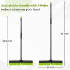 24-Inch Push Broom Outdoor with Stiff Bristle, Heavy Duty Broom Brush with 63” Long Handle for Deck Patio Driveway Garage Warehouse Shop Floor Sweeping & Scrubbing