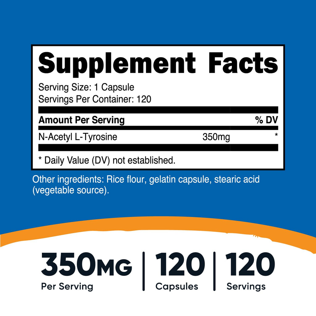 Nutricost N-Acetyl L-Tyrosine (NALT) 350mg, 120 Capsules (2 Bottles) - Gluten Free, Non-GMO