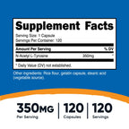 Nutricost N-Acetyl L-Tyrosine (NALT) 350mg, 120 Capsules (2 Bottles) - Gluten Free, Non-GMO