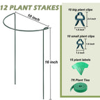12 Pack Plant Support Stakes, Size 10"x16", Come with 15 Pcs Plant Labels, 20 Pcs Plant Clips, 7ft Plant Ties, Metal Garden Peony Cages and Supports for Potted Plants Tomato Hydrangea