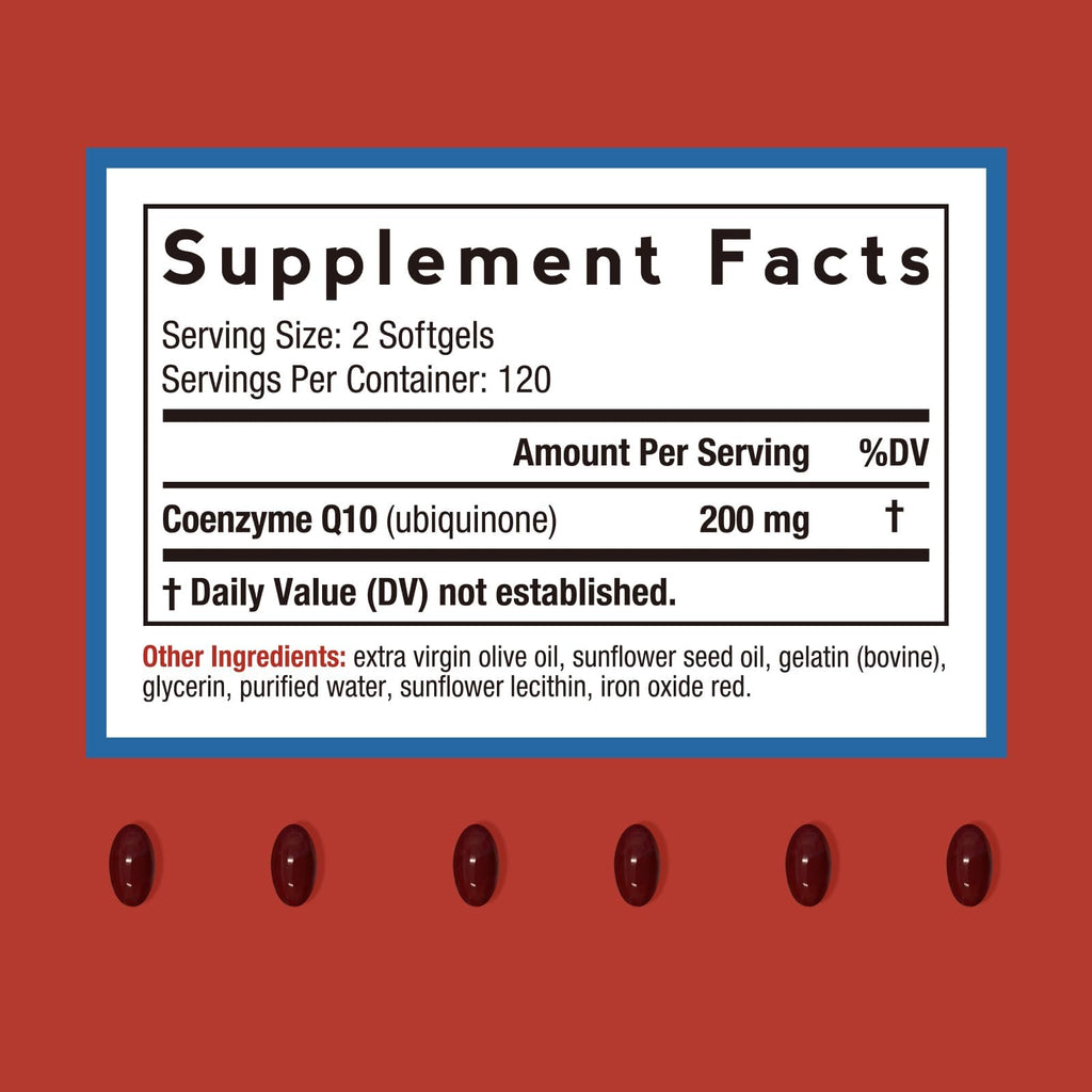Doctor's Recipes CoQ10 200mg Per Serving, High Absorption Coenzyme Q10 Supplement with Olive Oil, Heart & Vascular Health, Energy Production & Antioxidant Support, 4 Month Supply, 240 Softgels