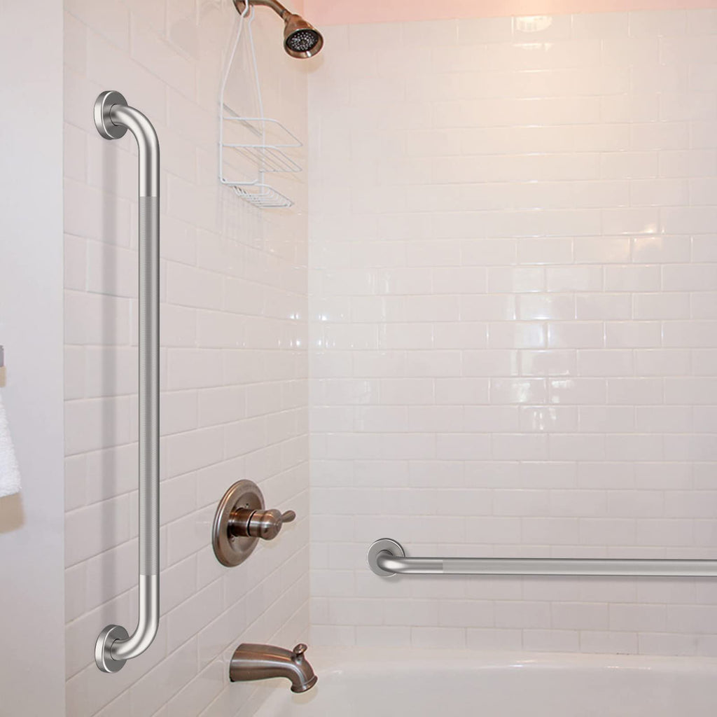 36 Inch Anti Slip Shower Grab Bar, Munzong Satin Brushed Nickel Bathroom Grab Bar, Knurled Bathroom Balance Bar,Safety Hand Rail Support Handicap Elderly Injury Senior Assist Bath Handle