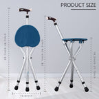 Yayayo Walking Cane with Seat Aluminum Alloy Portable LED Floding Chair for Seniors Adult Height Adjustable Heavy Stick Stool for Elderly Gift Blue