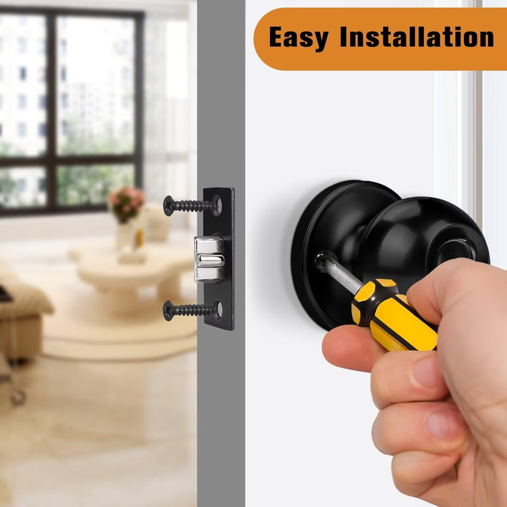 Probrico Black Door Knob Exterior Door Knobs with Lock, Keyed Alike Door Locksets for Front Door, Interior Door Lock with Ball Knob, Black Finished, 5 Pack