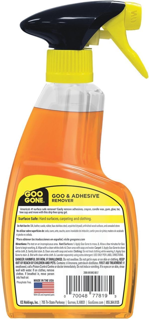 Goo Gone Adhesive Remover Spray Gel 12 Oz with Scraper, Surface Safe