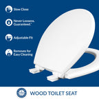 Mayfair Cassel Slow Close Toilet Seat, Easy Clean, Non Slip Premium Wood Seat, Easy Install, Made in USA, Round, White