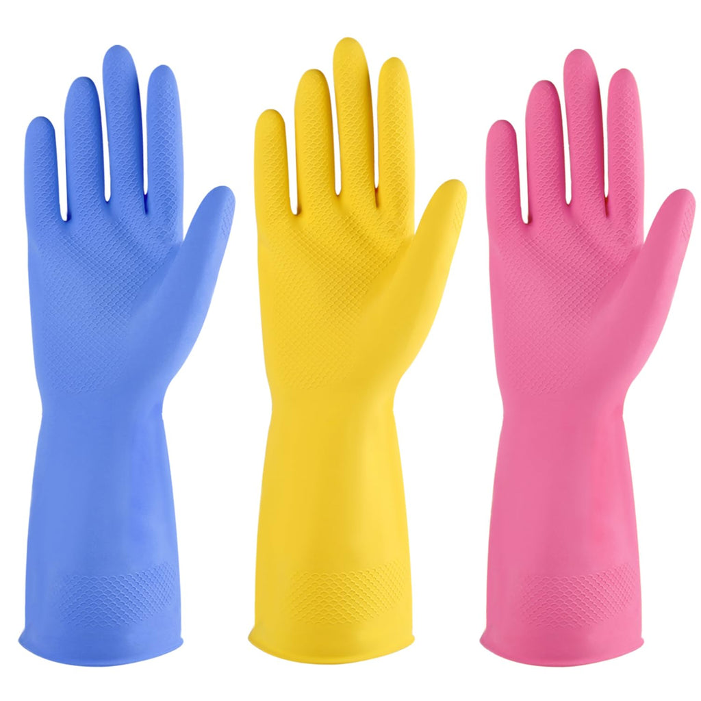 IUCGE Rubber cleaning gloves multicolor 6 Pairs for Household,Reuseable dishwashing gloves for Kitchen.(6,Small)