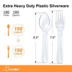 Lamosi 360 Count Extra Heavy Duty Clear Plastic Forks and Spoons, 180 Forks, 180 Spoons, Disposable Plastic Silverware BPA-Free, Heat Resistant for Wedding Party Supplies
