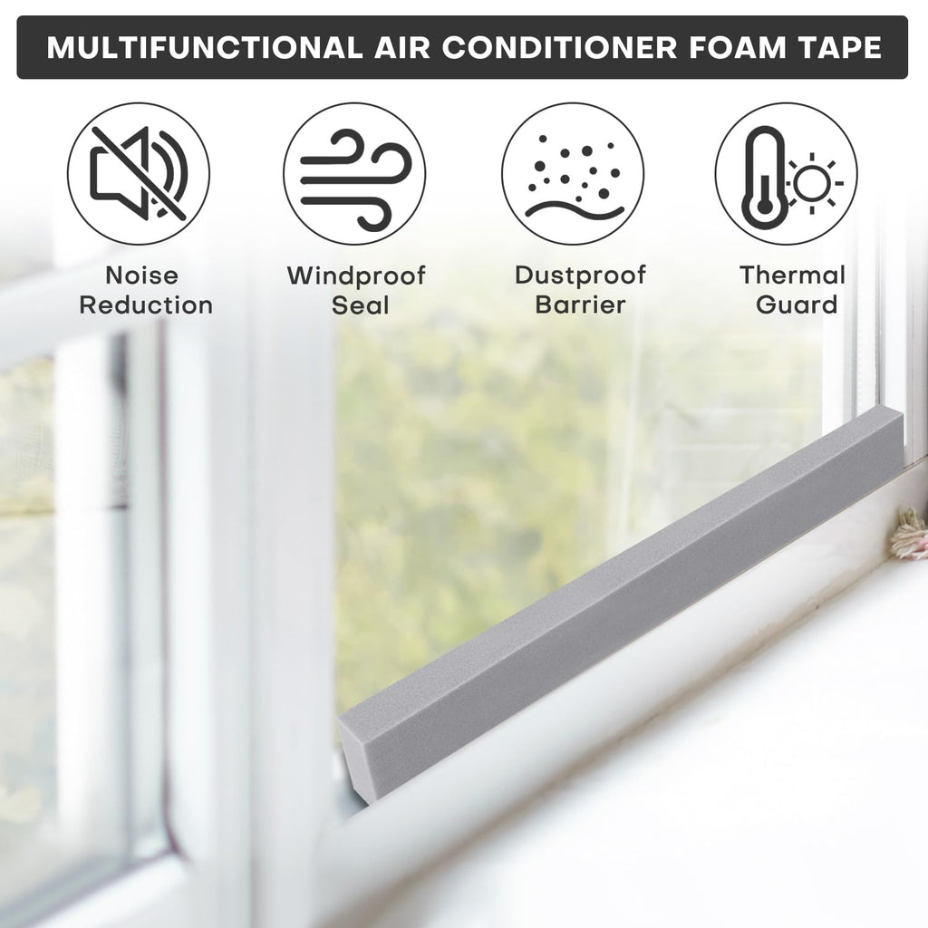 FoamJoy AC Window Seal Kit with Adhesive - 4Pcs Gray Foam Insulation Strips 2"x1"x6.5Ft,Air Conditioner Foam for Window Units, Energy Saving & Dustproof