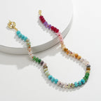 KissYan Beaded Gemstone Necklace for Women, Colorful Boho Bead Choker Natural Stone Surfer Beach Necklaces 14K Gold Plated Summer Handmade Jewelry(B08)