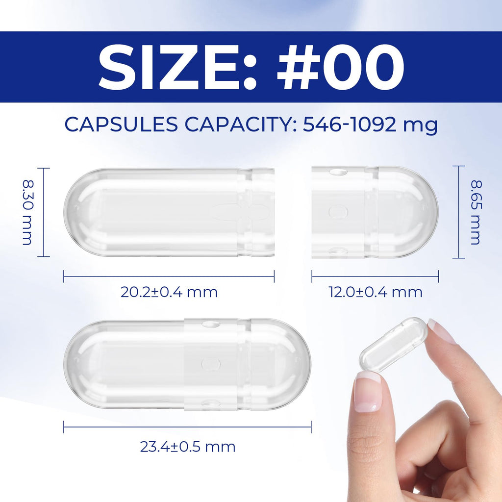 MéipaLien Vegan Separated Capsules Size 00,1000 Count Empty Premium Veggie Capsules Separated, Empty Pill Clear for Vegetarian DIY Supplements