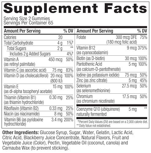 OLLY Men's Multi Gummies, Supports Overall Wellness,* Vitamins A, C, D, E, Bs & Zinc, BlackBerry Blitz Flavored, 65 Day Supply - 130 Count