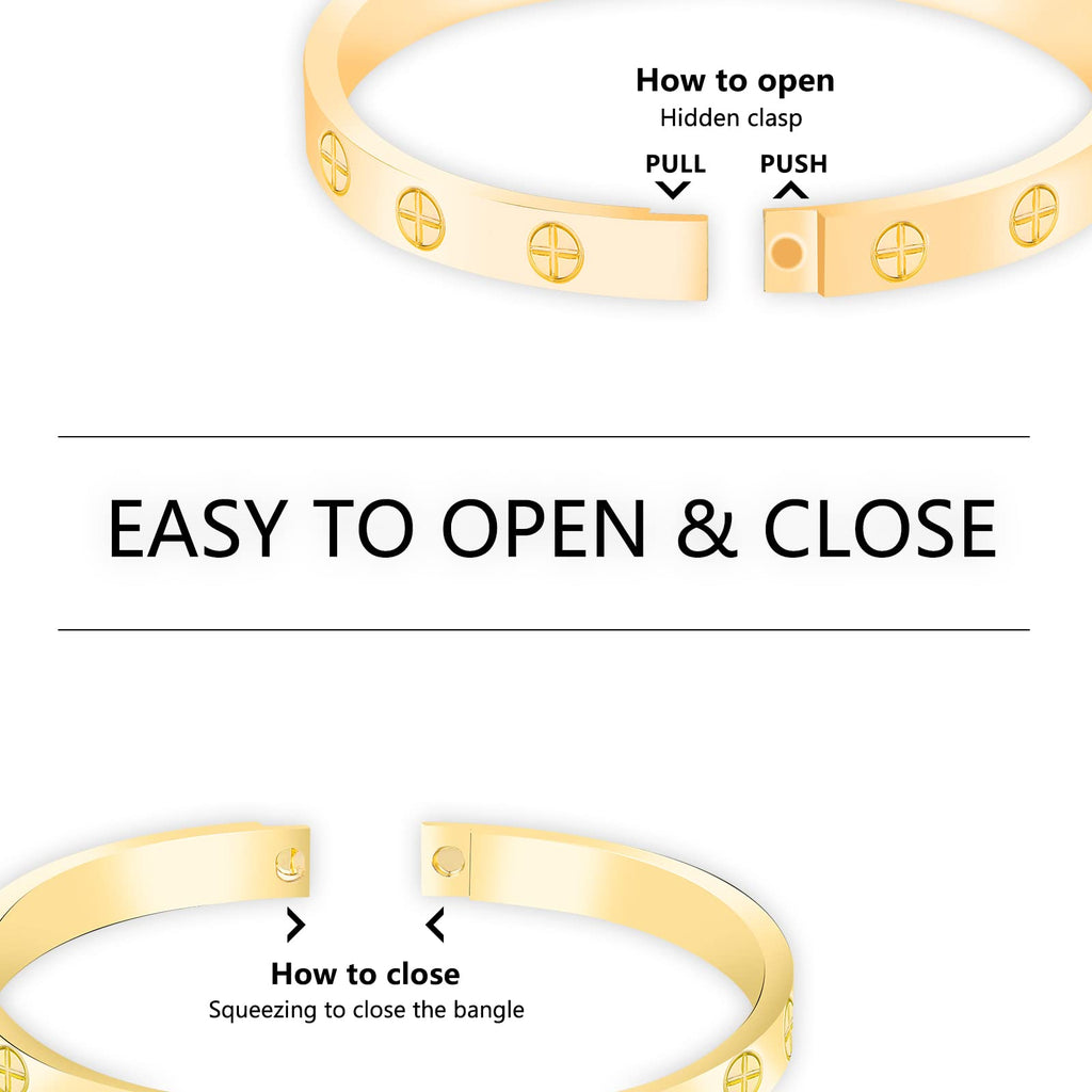 FOLOOTY 2-Pack Friendship Bracelets for Women - 18K Gold Plated Titanium Steel Cuff Love Bangle Set with Cubic Zirconia | Sister Jewelry Gift, Eco-Friendly Packaging, Durable Everyday Wear (gold, Small)