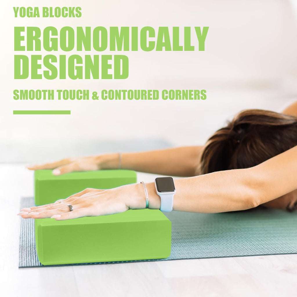 2 Pcs Yoga Blocks, 9"x6"x3" Foam Blocks Yoga Props for Pilates Stretching and Meditation Exercise Blocks Lightweight Yoga Essentials (Avocado green, normal)