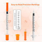 Syringes with Needle, U-100 1ml 31G 5/16" (8mm) Syringe, Pack of 30