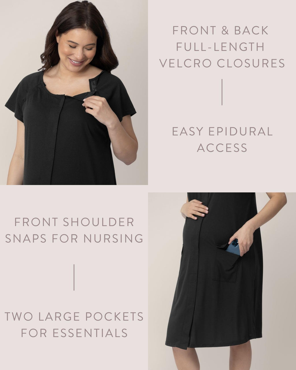 Kindred Bravely Universal Labor and Delivery Gown for Hospital | 3 in 1 Labor & Delivery, Postpartum Nursing Pajamas, Hospital Gowns for Women (Black, S-M-L)