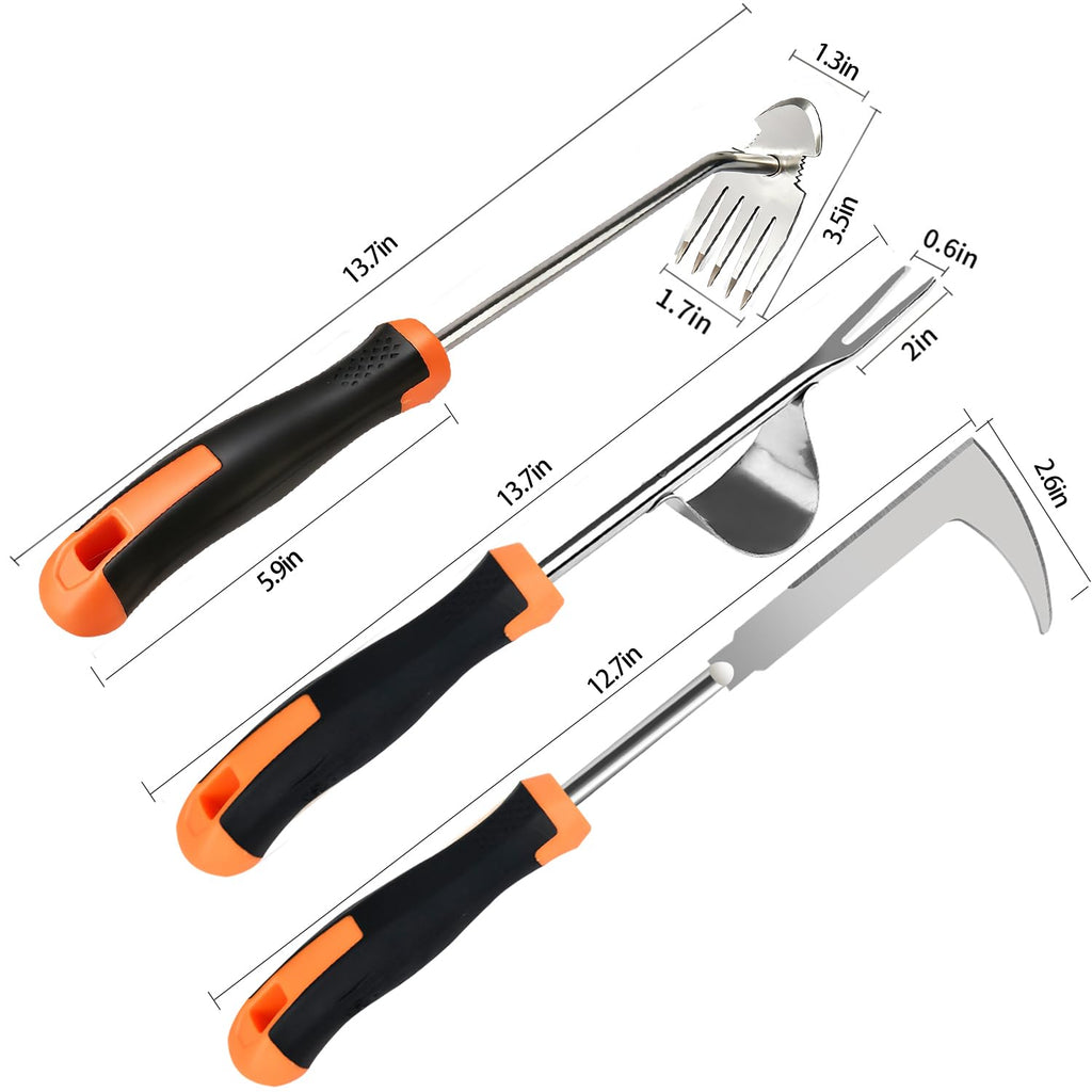 GANCHUN 2026 Weed Puller Tool, 3 Pack New Garden Stainless Steel Weeder Tool Hand Weeder Tool,Multi-Purpose Weed Remover Tool Weeding Tools for Gardening(Rubber Handle)