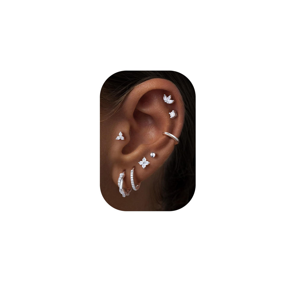 Turandoss 8 Pairs Hypoallergenic Silver Hoop Earrings for Women Trendy