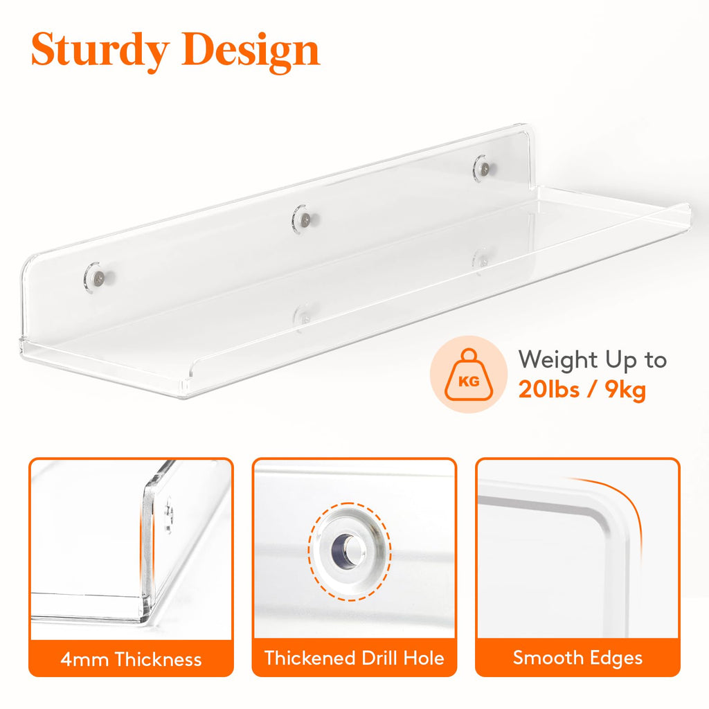 Lifewit Floating Shelves for Wall, Acrylic Display Shelf Wall Mounted for Figure, Car, Art, Book, 14" Perfume Organizer for Bathroom, Bedroom, Living Room, Nursery, Home Decor, Clear, 10 Pack