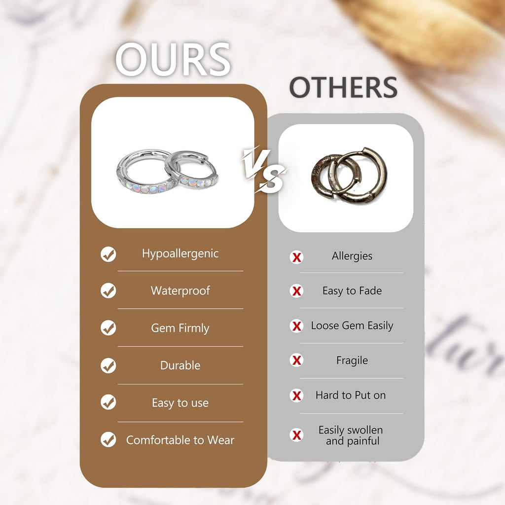 4Pair 316L Surgical Steel Opal Small Hoop Earrings for Women Hypoallergenic Medical Grade Lightweight Huggie Earring stacks For Cartilage Helix Daith Tragus Lobe Piercing Jewelry