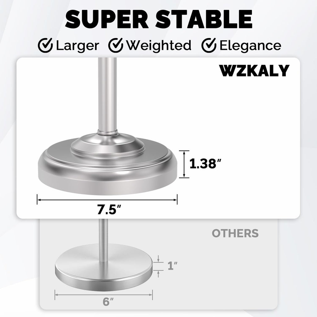 WZKALY Toilet Paper Holder Stand, Brushed Nickel Toilet Paper Holder Free Standing, Post Pivoting Design & Stable Weighted Base SUS304 Stainless Steel for Bathroom(Mega Roll)