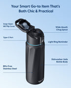 WaterH BOOST Smart Water Bottle Tracker with Reminder, Black, 32oz