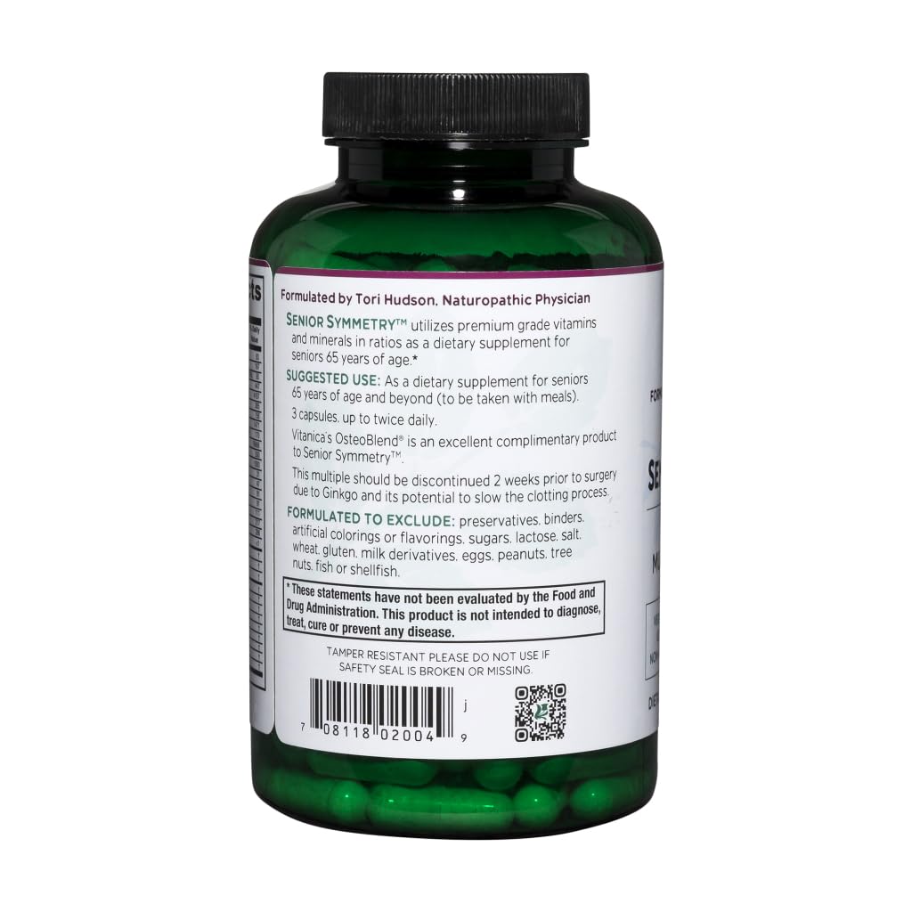 Vitanica, Senior Symmetry, 65 Years and Up Multivitamins and Minerals, Vegan, 180 Capsules