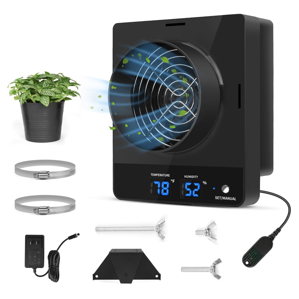 DAOTAILI 4-Inch Grow Tent Inline Duct Fan, Automatic Temperature & Humidity Sensing Control, Ventilation System for Grow Tents, Greenhouses