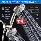 Hotel Spa AquaCare As-Seen-On-TV High Pressure 48-setting Rain & Handheld 3-way Shower Head Combo - Anti-clog Nozzles/Tub, Tile & Pet Power Wash/Extra Long 6 ft. Hose/Satin Nickel Finish