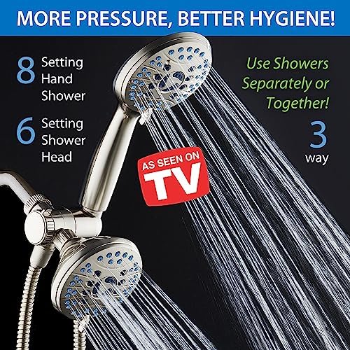 Hotel Spa AquaCare As-Seen-On-TV High Pressure 48-setting Rain & Handheld 3-way Shower Head Combo - Anti-clog Nozzles/Tub, Tile & Pet Power Wash/Extra Long 6 ft. Hose/All Chrome Finish
