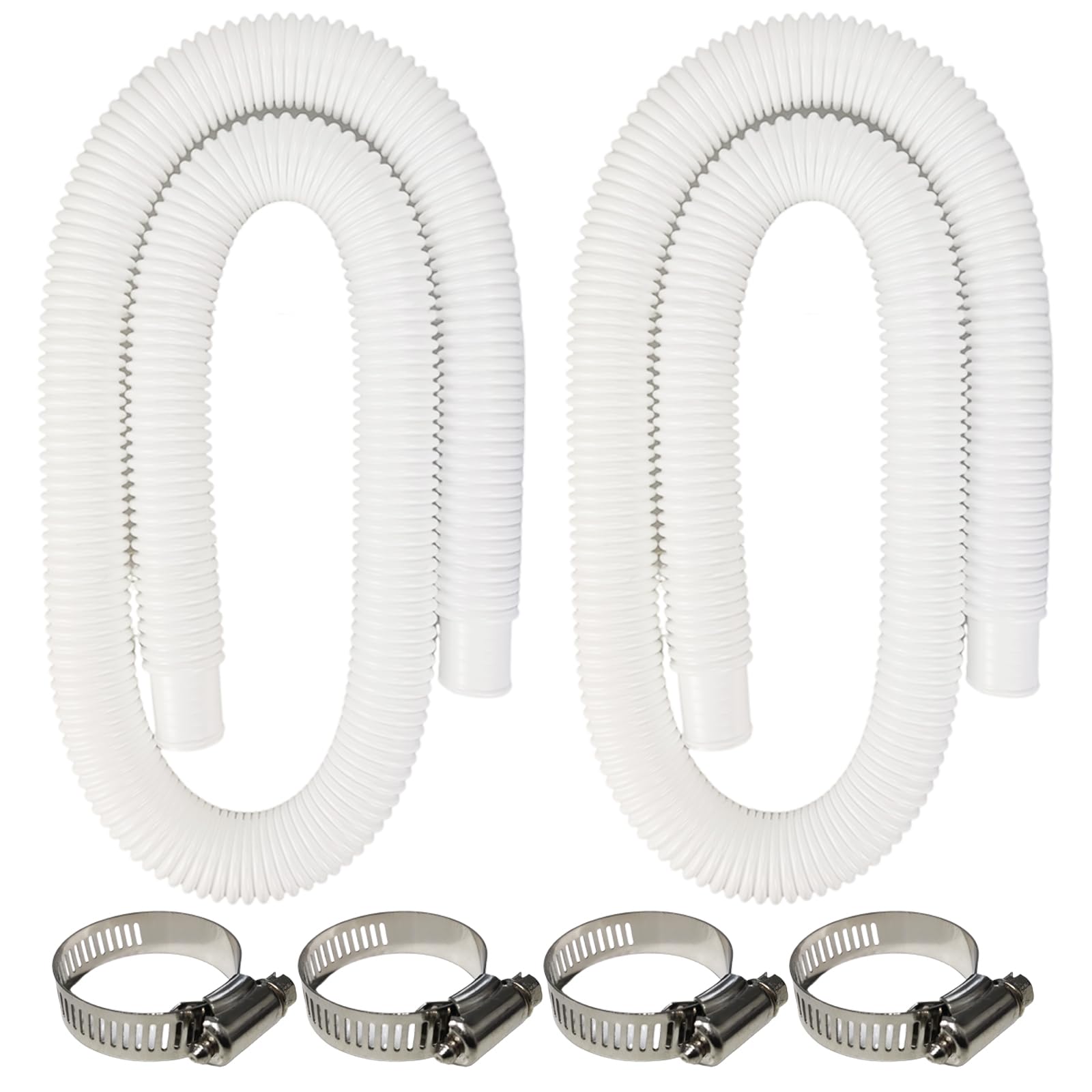 2 Pack Pool Pump Replacement Hose,1.25" Diameter, 59" Long Pool Filter Replacement Hoses for Above Ground Pools,Compatible with Intex Filter Pump 607, 637,Includes 4 Metal Clamps (white)