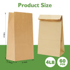 Homrelaxy 60 Pcs 4LB Brown Paper Lunch Bags, Disposable Kraft Paper Bag