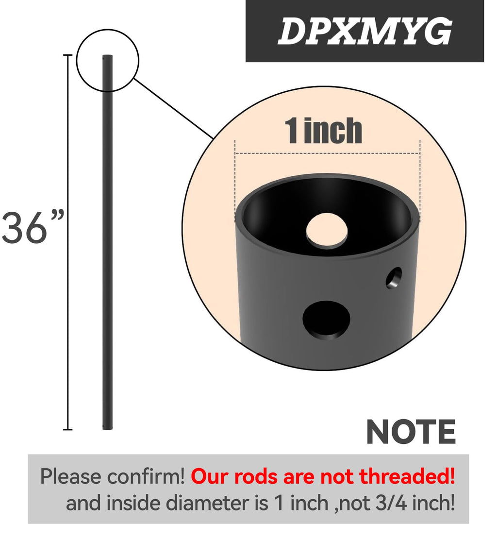 DPXMYG 36 inch Ceiling Fan Downrod, 3 FT Black Downrod for Ceiling Fan, 1 inch Outside Diameter, Boom Suitable for a Wide Range of Fans (Black, Not Threaded)