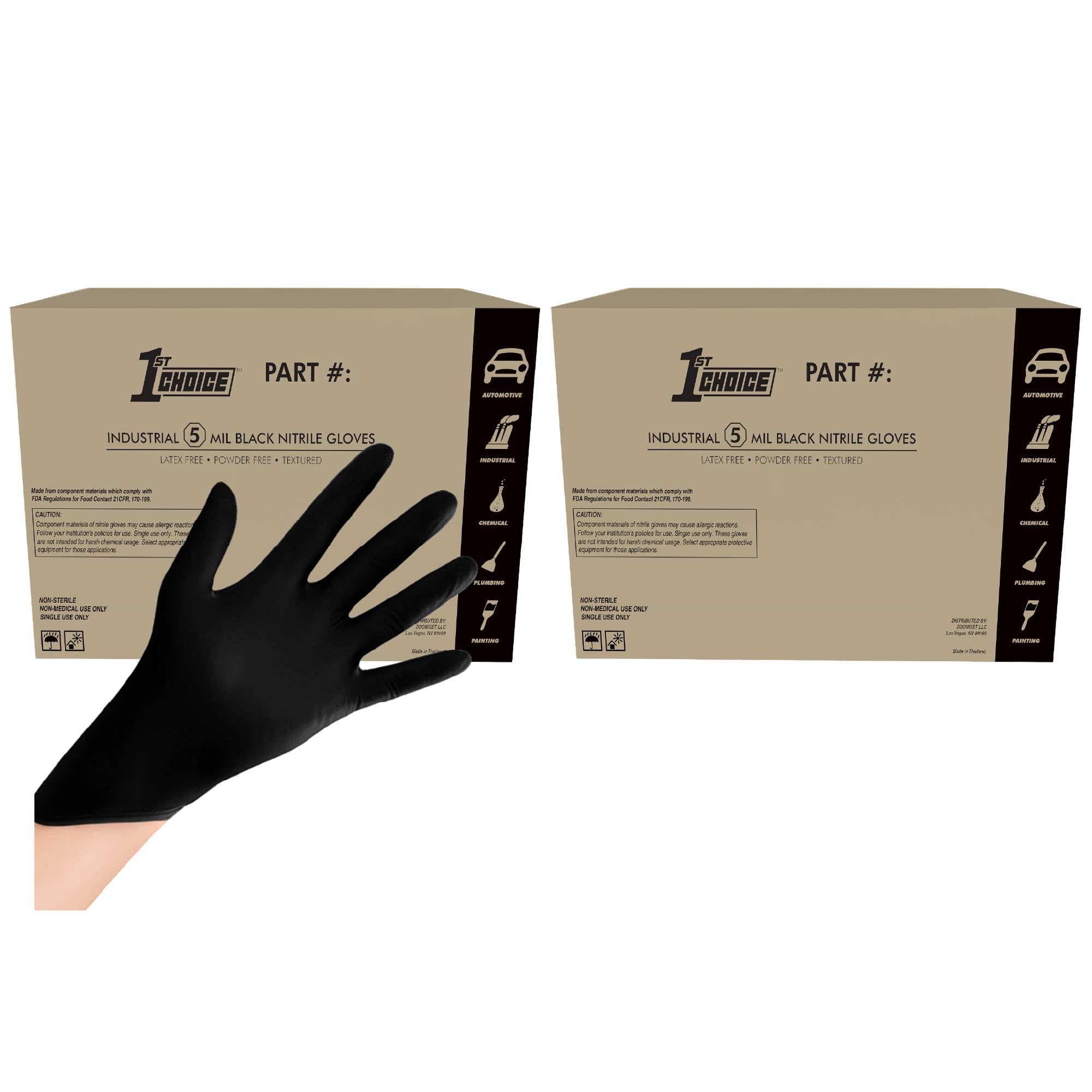 1st Choice Black Nitrile, XXL Disposable Gloves, 5 Mil for Cooking, Cleaning, Automotive, Industrial, Food Prep, Case of 1000