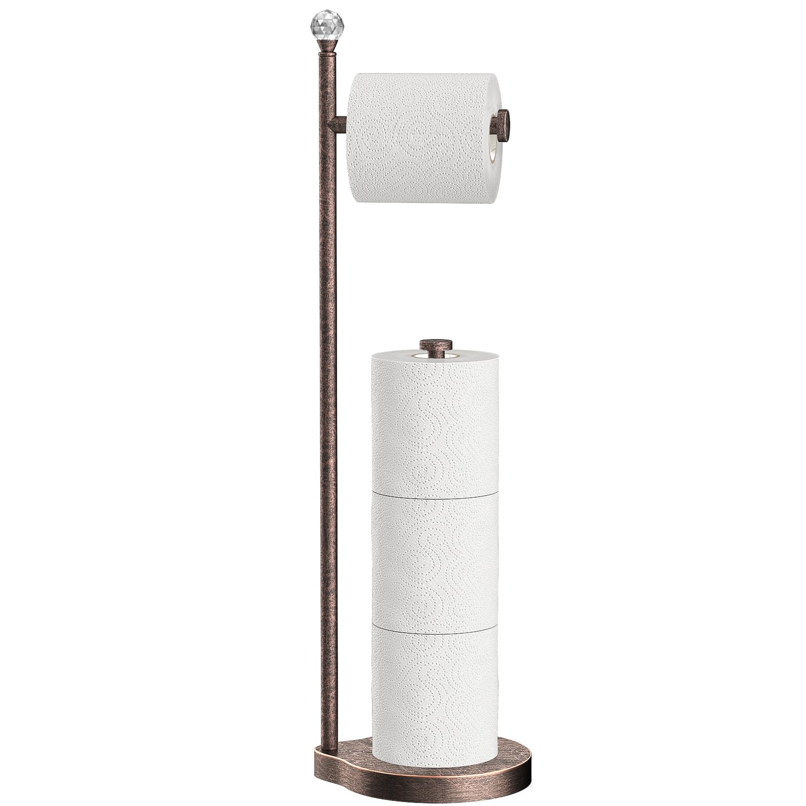 KASUNTO Toilet Paper Holder for Bathroom, Heavy Weighted Metal Free Standing Toilet Paper Storage with Crystal Ball, Toilet Paper Stand for Bathroom Accessories, Oil Rubbed Bronze [Holds MEGA Rolls]