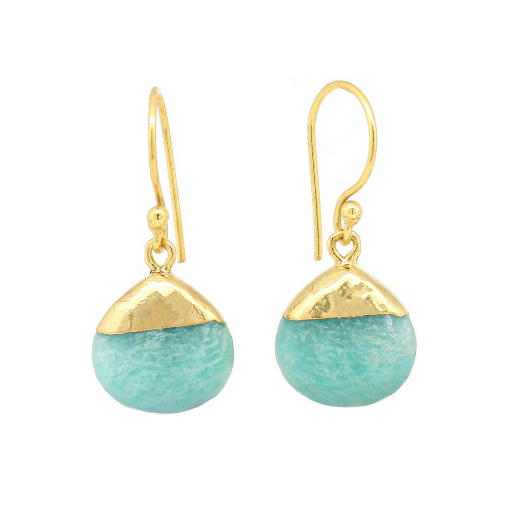 Gempires Amazonite Teardrop Drop Earrings for Women, Sea Green gold Dangle
