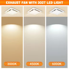 FEITON Square Bathroom Exhaust Fan with LED Light, Adjustable Color Temperature(3000K/4500K/6000K), 110 CFM 30W 4 Inch Duct, 110-220V 1.0 Sones Quiet Bathroom Ventilation Fan Light Combo Ceiling Mount
