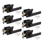KNOBWELL 6 Pack Entry Door Leverset Matte Black, Exterior Door Handles for Front/Gate Doors, Right/Left Door Handles with Key and Lock(Not Same Key)