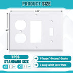 Kingdder 1 Pcs 3-gang 1-toggle 1-decorator 1-duplex Wall Plate Standard Size Stainless Steel White Light Switch Plate Gloss Finish 4.50" x 6.38" Corrosion-resistant Gfci Outlet Receptacle