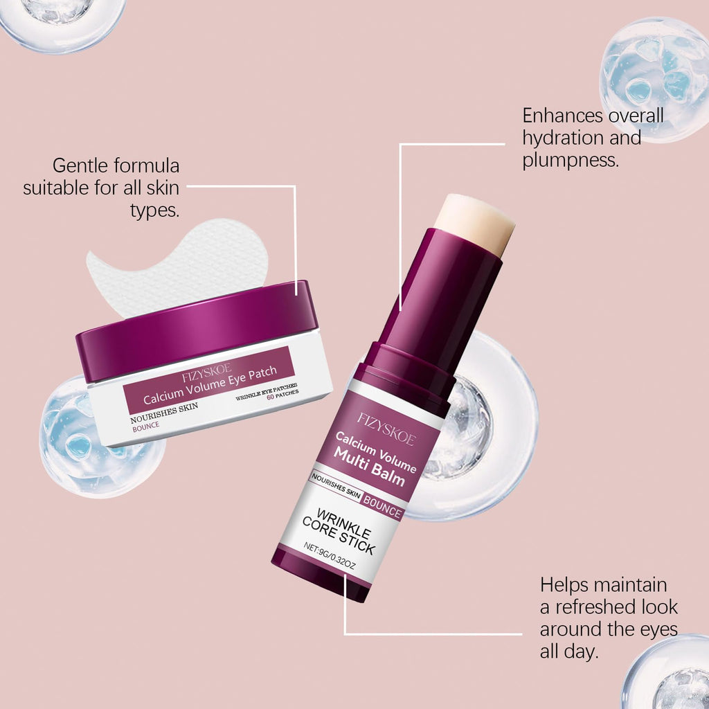 FIZYSKOE Eye Care Duo Set, Calcium Multi Balm Stick & Hydrogel Under Eye Patches 60ea (30 Pairs),Hydrating, Firming Skin, for Eye Treatment Skin Care Set (Balm Stick + Eye Patches)