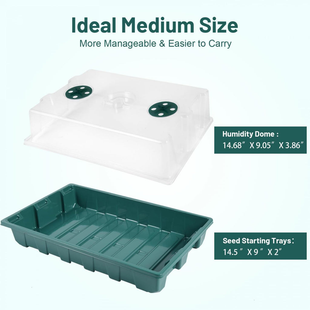 YoleShy 5 Packs Seed Starter Tray with Dome Reusable Plastic Plant Growing Trays with Humidity Domes Lids Thickened Sturdy for Seed Starting Germination Growing Seedling Propagation,14.5"x9"